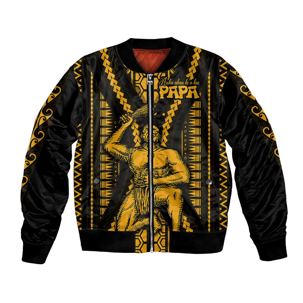 Aotearoa Father's Day Gift For Dad Bomber Jacket Aroha Ahau Ki A Koe Papa - Gold Maori Style Pattern LT9 Unisex Gold - Polynesian Pride