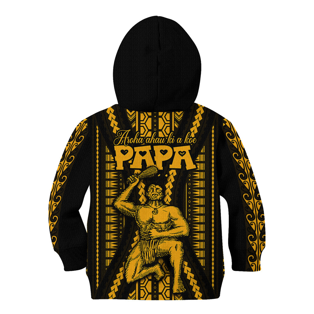 Personalised Aotearoa Father's Day Gift For Dad Kid Hoodie Aroha Ahau Ki A Koe Papa - Gold Maori Style Pattern LT9 - Polynesian Pride