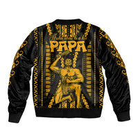 Personalised Aotearoa Father's Day Gift For Dad Sleeve Zip Bomber Jacket Aroha Ahau Ki A Koe Papa - Gold Maori Style Pattern LT9 - Polynesian Pride