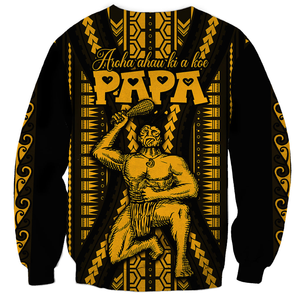 Personalised Aotearoa Father's Day Gift For Dad Sweatshirt Aroha Ahau Ki A Koe Papa - Gold Maori Style Pattern LT9 - Polynesian Pride