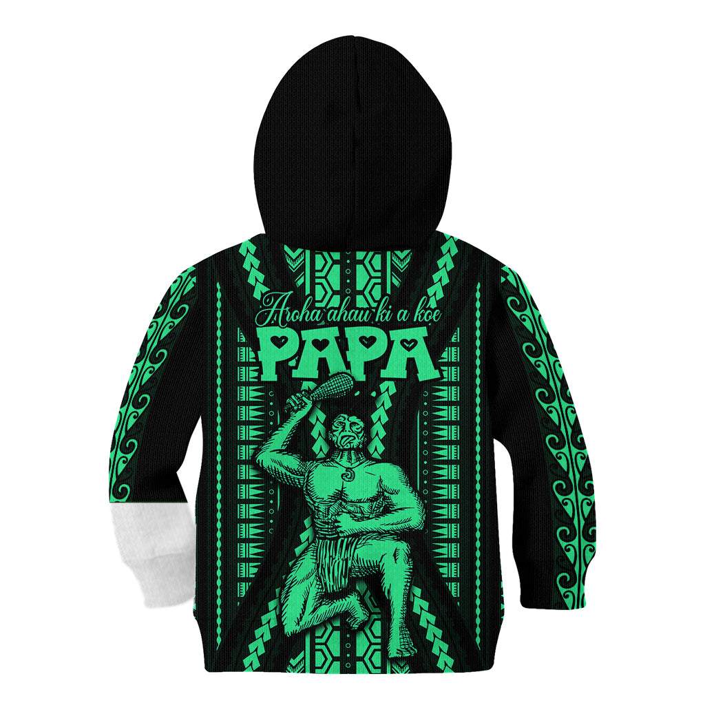 Maori Fathers Day New Zealand Kid Hoodie Aroha Ahau Ki A Koe Papa - Green LT9 - Polynesian Pride