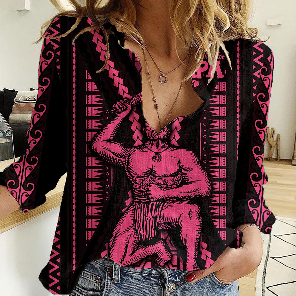 Maori Fathers Day New Zealand Women Casual Shirt Aroha Ahau Ki A Koe Papa - Pink LT9 Female Pink - Polynesian Pride