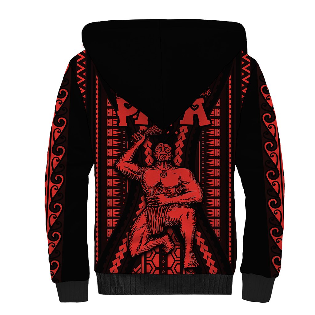 Maori Fathers Day New Zealand Sherpa Hoodie Aroha Ahau Ki A Koe Papa - Red LT9 - Polynesian Pride