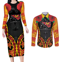 Personalised Papua New Guinea Remembrance Day Couples Matching Long Sleeve Bodycon Dress and Long Sleeve Button Shirt LT9 Red - Polynesian Pride