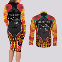Personalised Papua New Guinea Remembrance Day Couples Matching Long Sleeve Bodycon Dress and Long Sleeve Button Shirt LT9 - Polynesian Pride