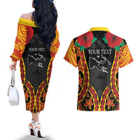 Personalised Papua New Guinea Remembrance Day Couples Matching Off The Shoulder Long Sleeve Dress and Hawaiian Shirt LT9 - Polynesian Pride