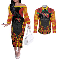 Personalised Papua New Guinea Remembrance Day Couples Matching Off The Shoulder Long Sleeve Dress and Long Sleeve Button Shirt LT9 Red - Polynesian Pride