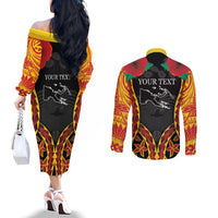Personalised Papua New Guinea Remembrance Day Couples Matching Off The Shoulder Long Sleeve Dress and Long Sleeve Button Shirt LT9 - Polynesian Pride