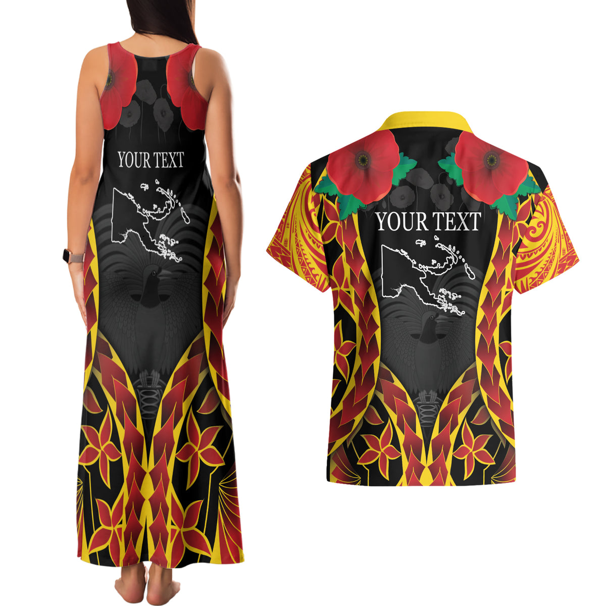 Personalised Papua New Guinea Remembrance Day Couples Matching Tank Maxi Dress and Hawaiian Shirt LT9 - Polynesian Pride