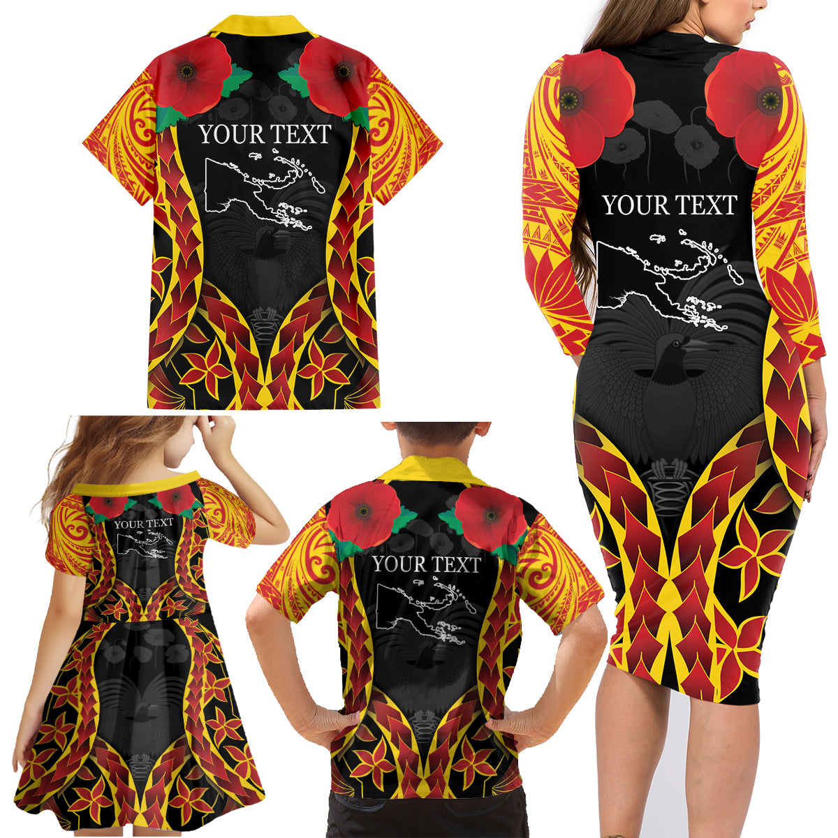 Personalised Papua New Guinea Remembrance Day Family Matching Long Sleeve Bodycon Dress and Hawaiian Shirt LT9 - Polynesian Pride