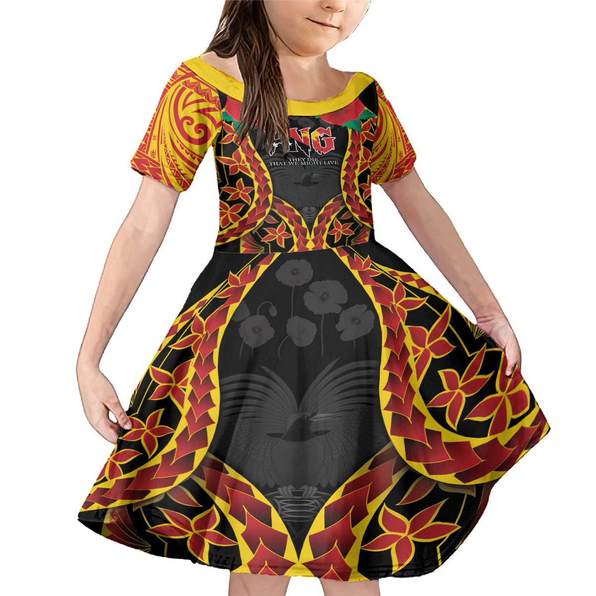 Personalised Papua New Guinea Remembrance Day Family Matching Mermaid Dress and Hawaiian Shirt LT9 Daughter's Dress Red - Polynesian Pride