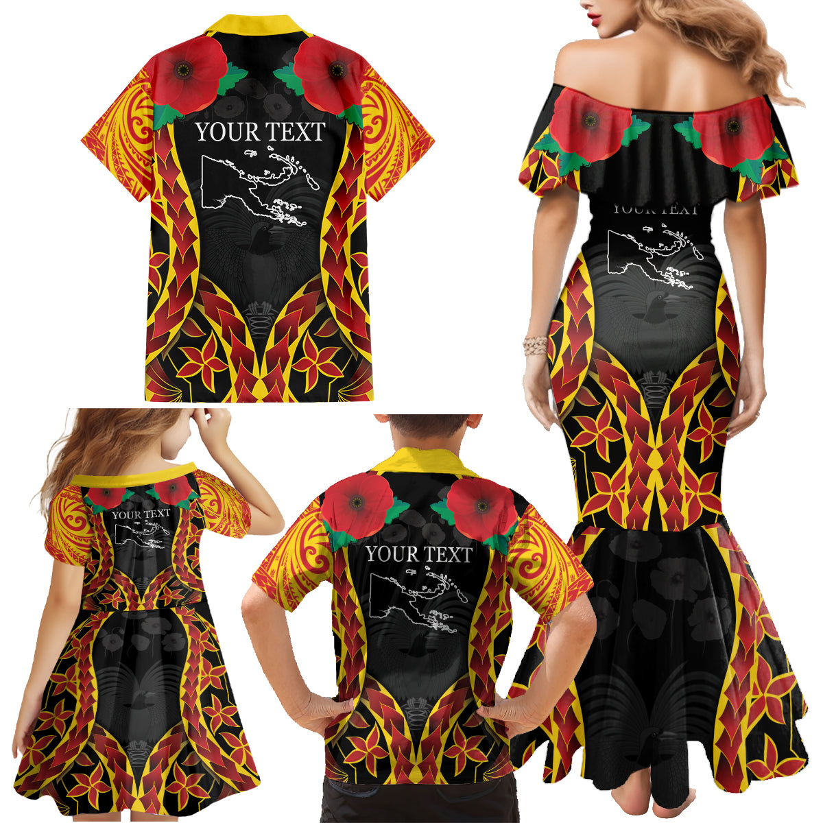 Personalised Papua New Guinea Remembrance Day Family Matching Mermaid Dress and Hawaiian Shirt LT9 - Polynesian Pride