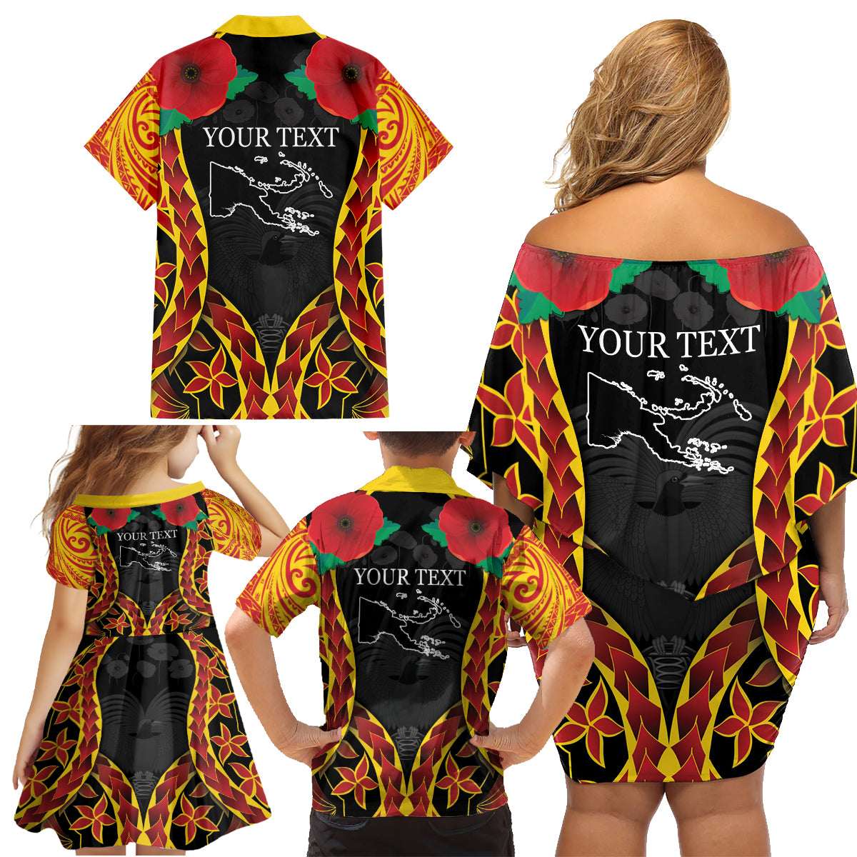 Personalised Papua New Guinea Remembrance Day Family Matching Off Shoulder Short Dress and Hawaiian Shirt LT9 - Polynesian Pride