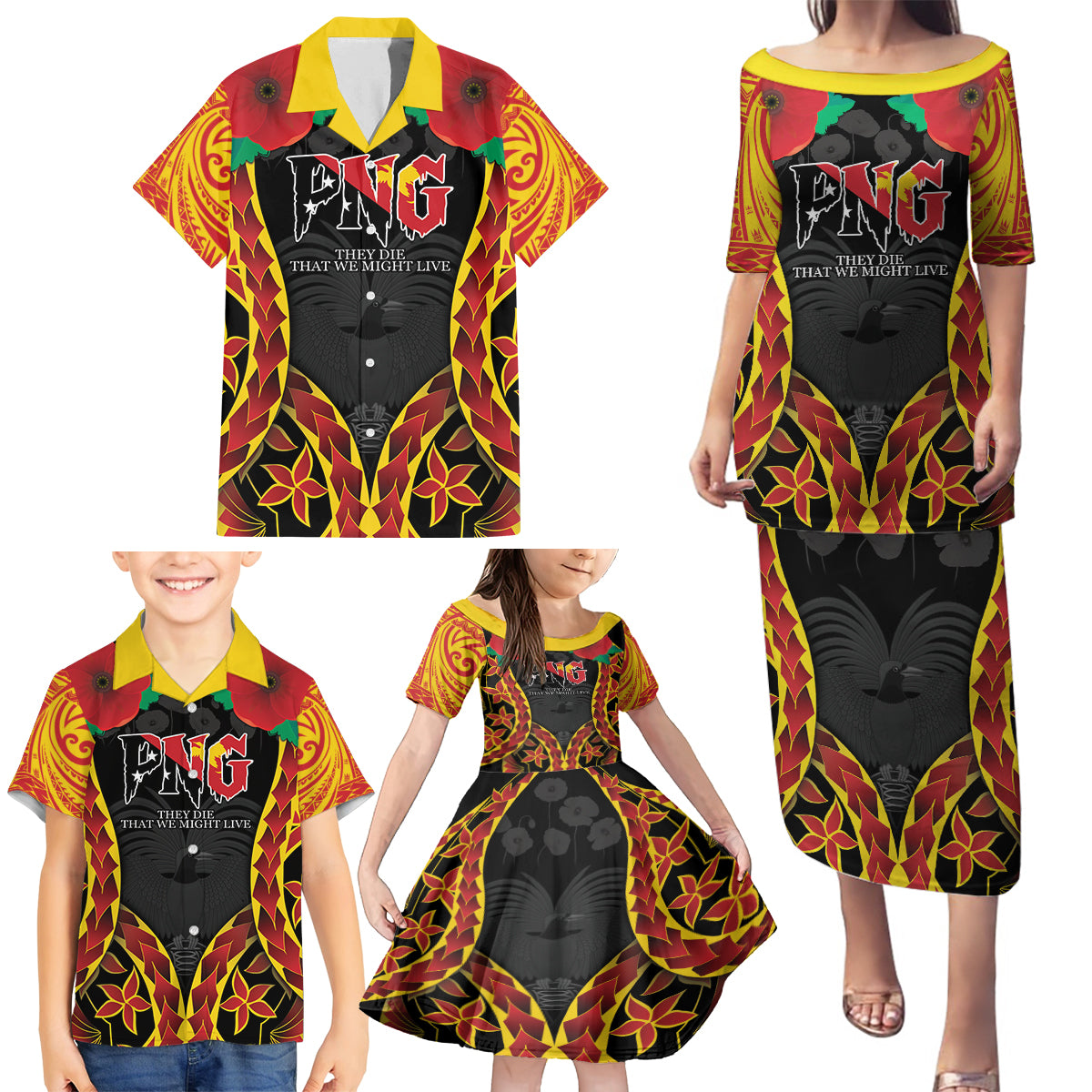 Personalised Papua New Guinea Remembrance Day Family Matching Puletasi and Hawaiian Shirt LT9 - Polynesian Pride