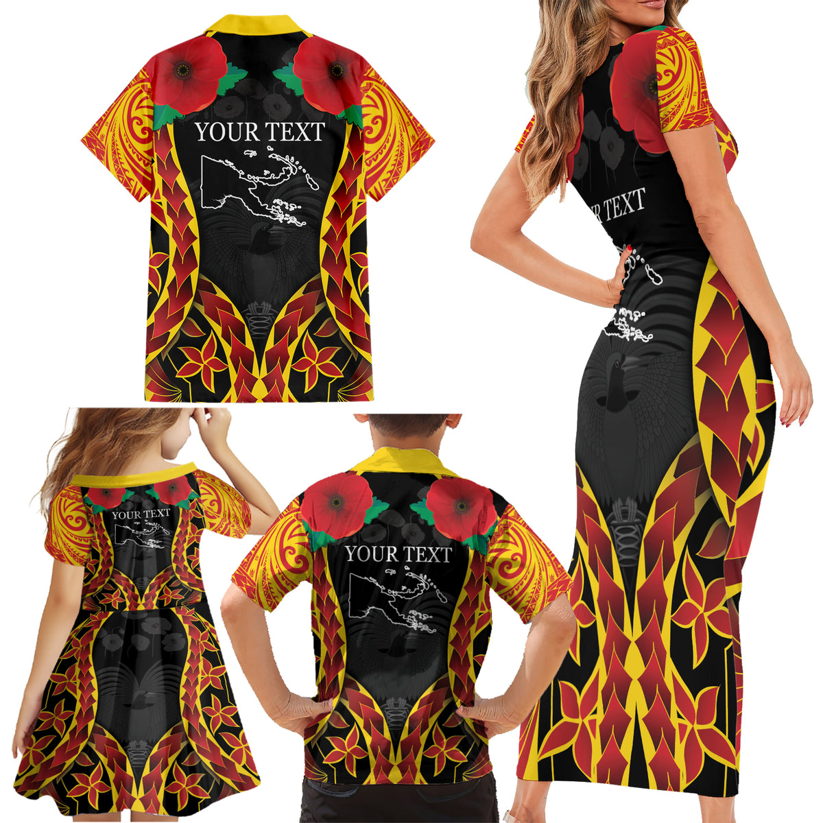 Personalised Papua New Guinea Remembrance Day Family Matching Short Sleeve Bodycon Dress and Hawaiian Shirt LT9 - Polynesian Pride
