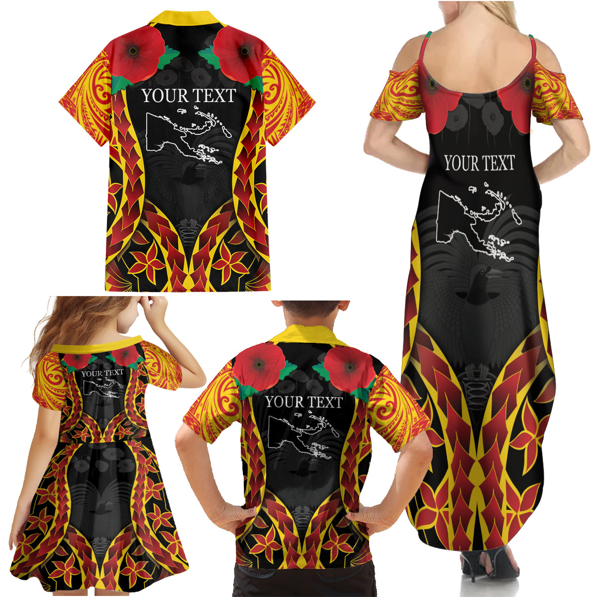Personalised Papua New Guinea Remembrance Day Family Matching Summer Maxi Dress and Hawaiian Shirt LT9 - Polynesian Pride