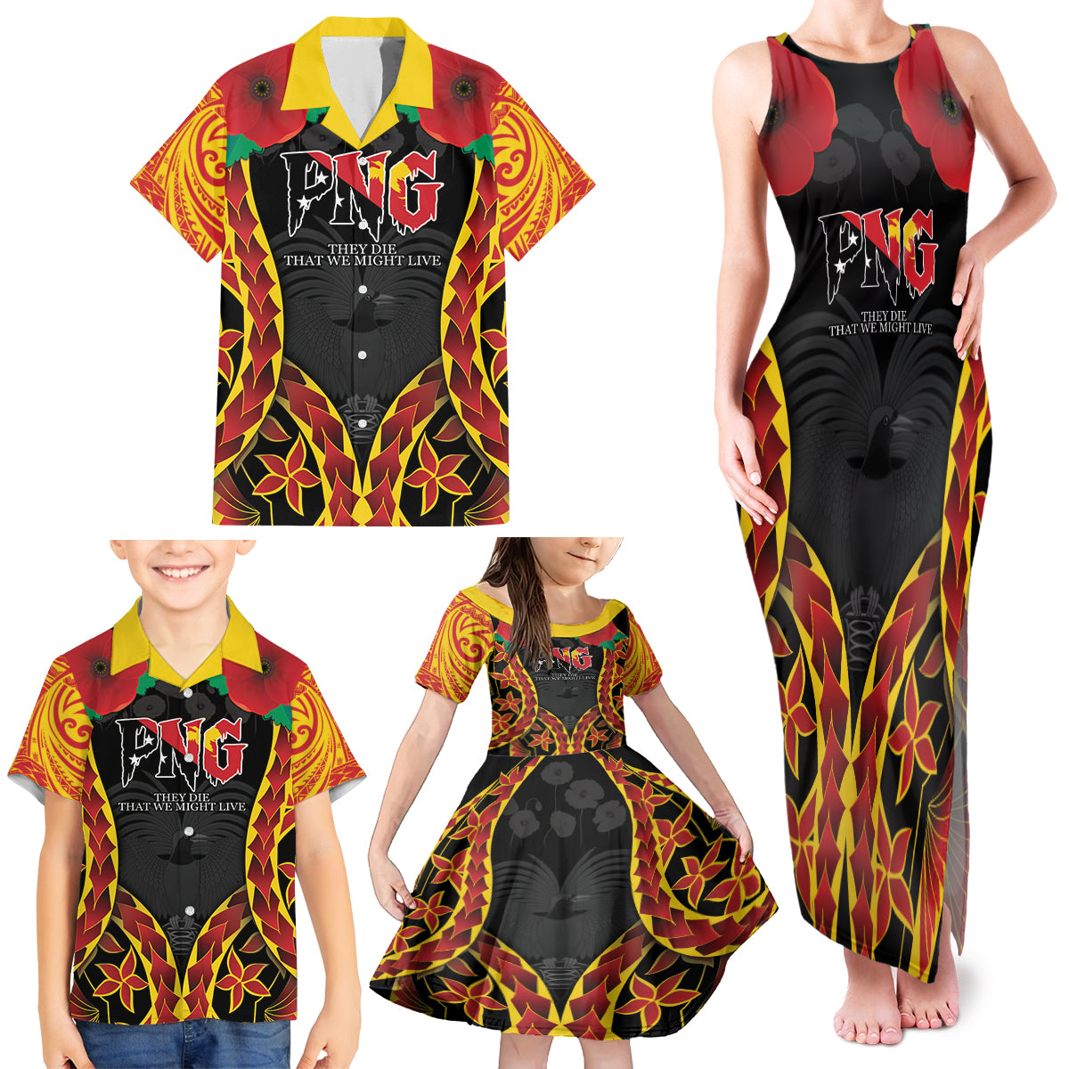 Personalised Papua New Guinea Remembrance Day Family Matching Tank Maxi Dress and Hawaiian Shirt LT9 - Polynesian Pride