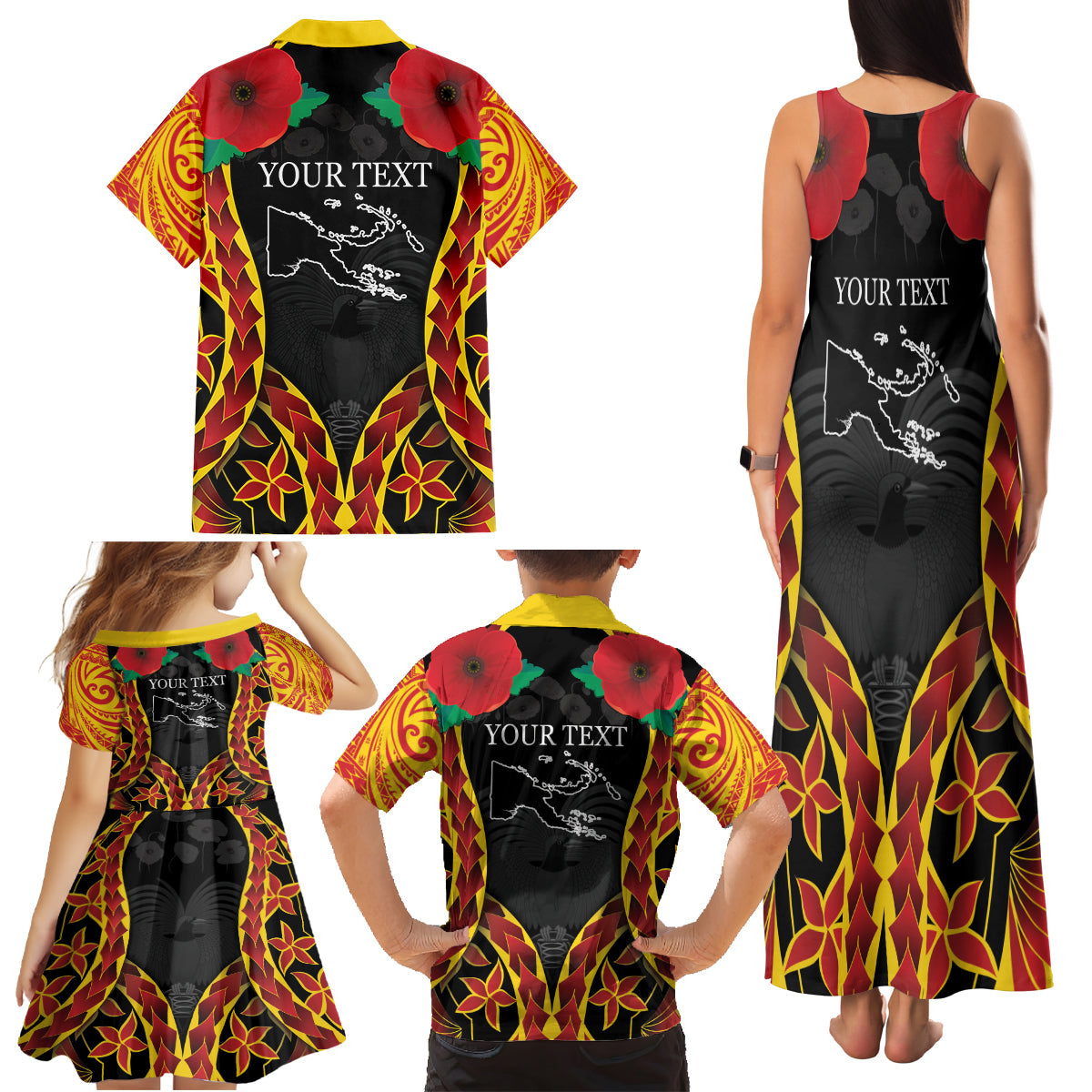 Personalised Papua New Guinea Remembrance Day Family Matching Tank Maxi Dress and Hawaiian Shirt LT9 - Polynesian Pride