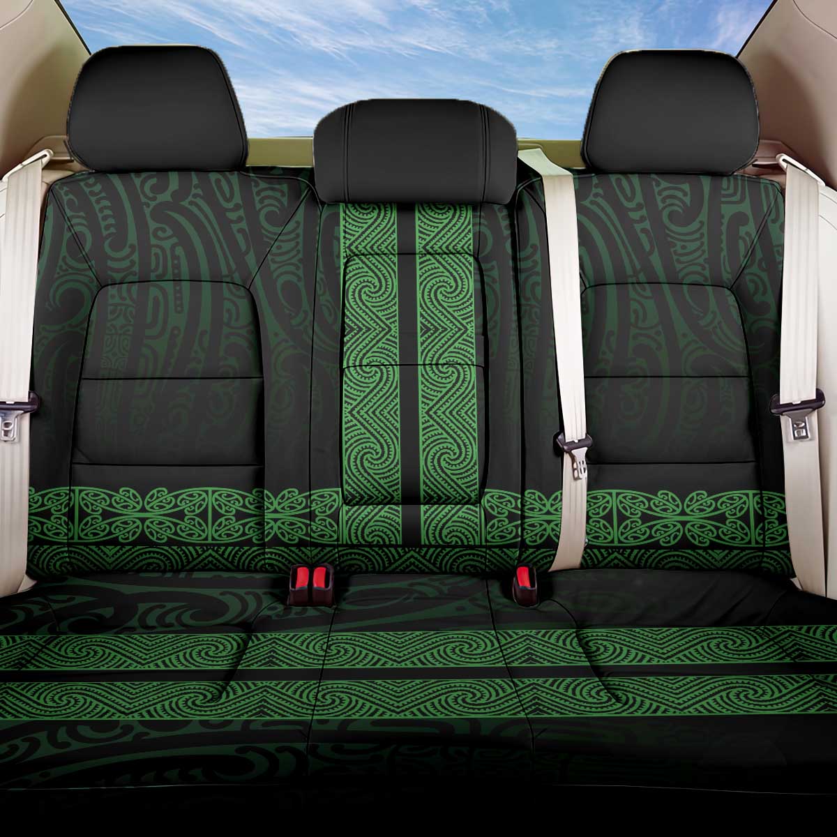 New Zealand Maori Kowhaiwhai Back Car Seat Cover Kakariki Maui and Mangopare LT9 One Size Green - Polynesian Pride