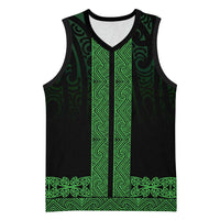 New Zealand Maori Kowhaiwhai Basketball Jersey Kakariki Maui and Mangopare LT9 Unisex Green - Polynesian Pride