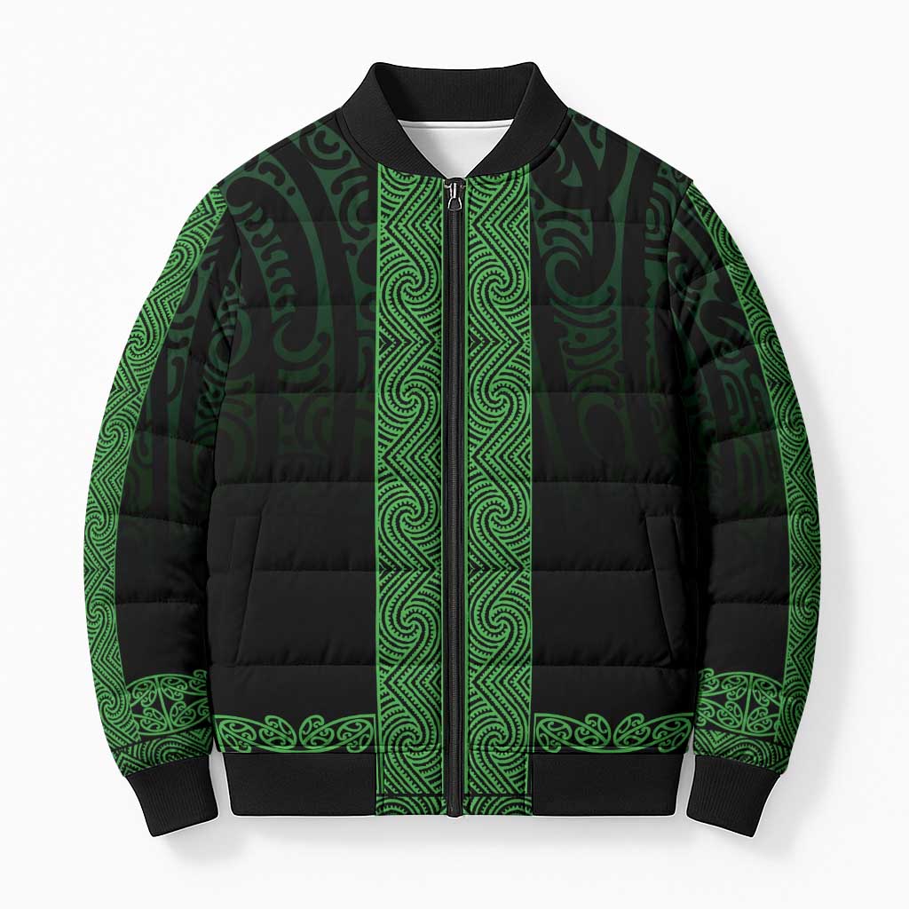 New Zealand Maori Kowhaiwhai Bomber Puffer Jacket Kakariki Maui and Mangopare LT9 Unisex Green - Polynesian Pride