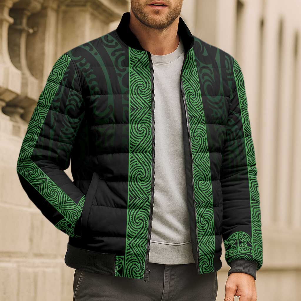 New Zealand Maori Kowhaiwhai Bomber Puffer Jacket Kakariki Maui and Mangopare LT9 - Polynesian Pride