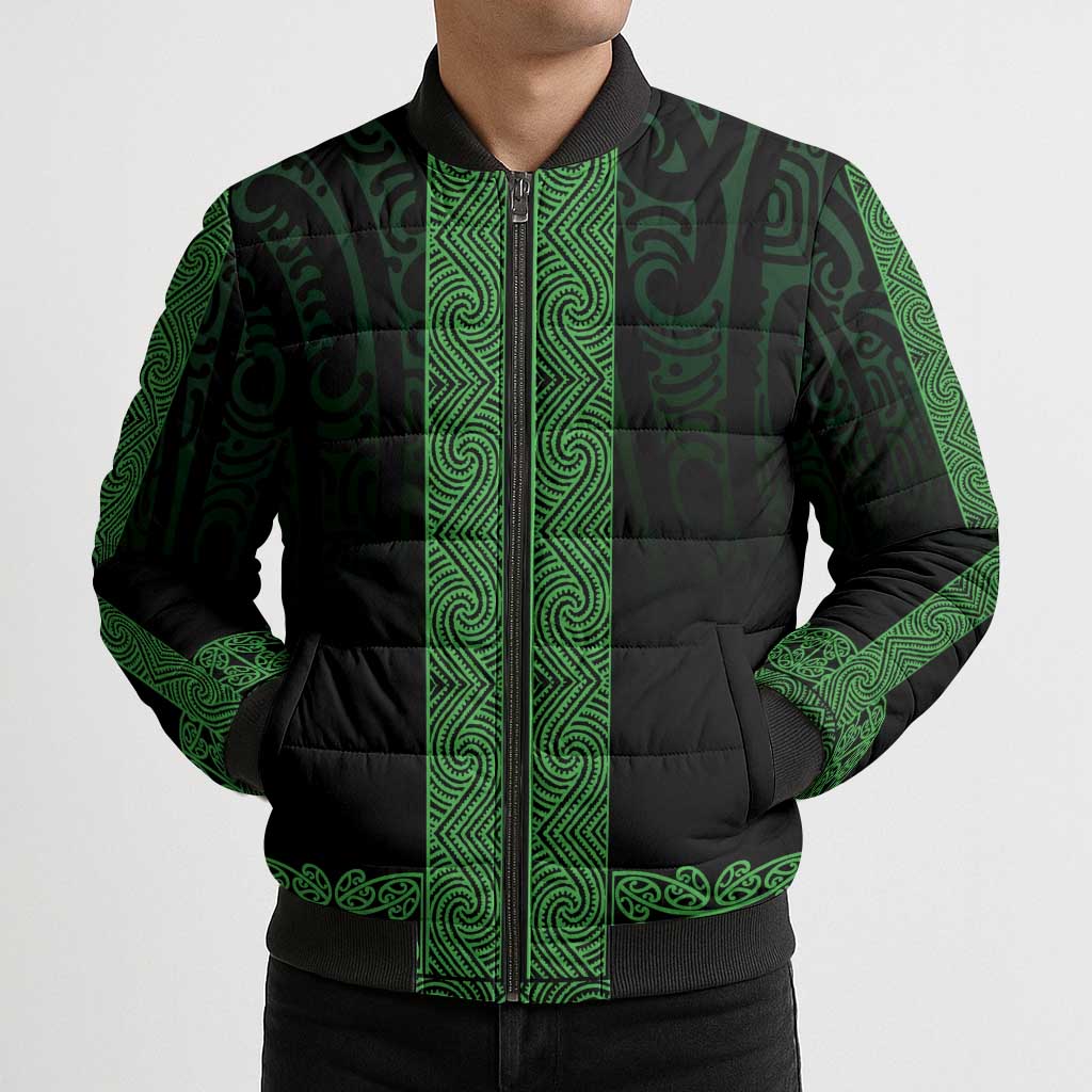 New Zealand Maori Kowhaiwhai Bomber Puffer Jacket Kakariki Maui and Mangopare LT9 - Polynesian Pride