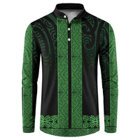 New Zealand Maori Kowhaiwhai Button Sweatshirt Kakariki Maui and Mangopare LT9 Green - Polynesian Pride