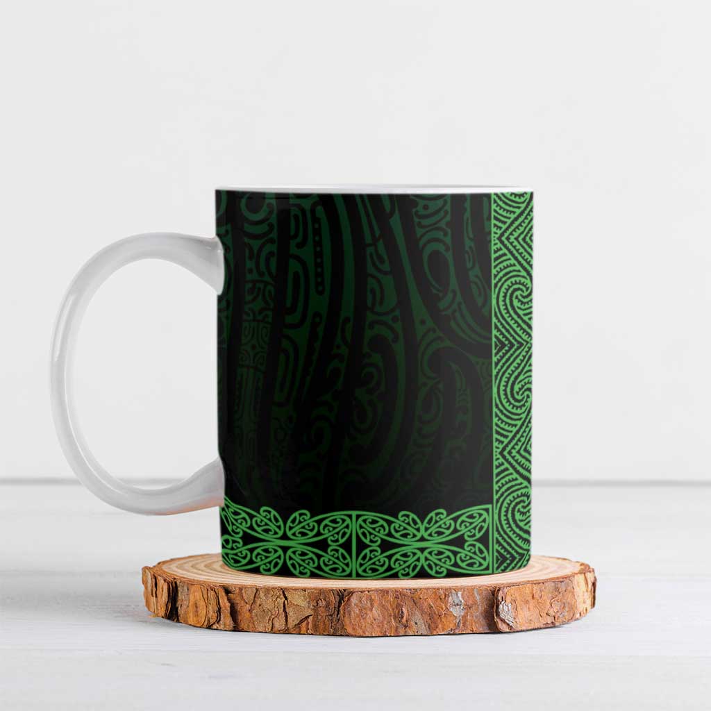 New Zealand Maori Kowhaiwhai Ceramic Mug Kakariki Maui and Mangopare LT9 Green - Polynesian Pride