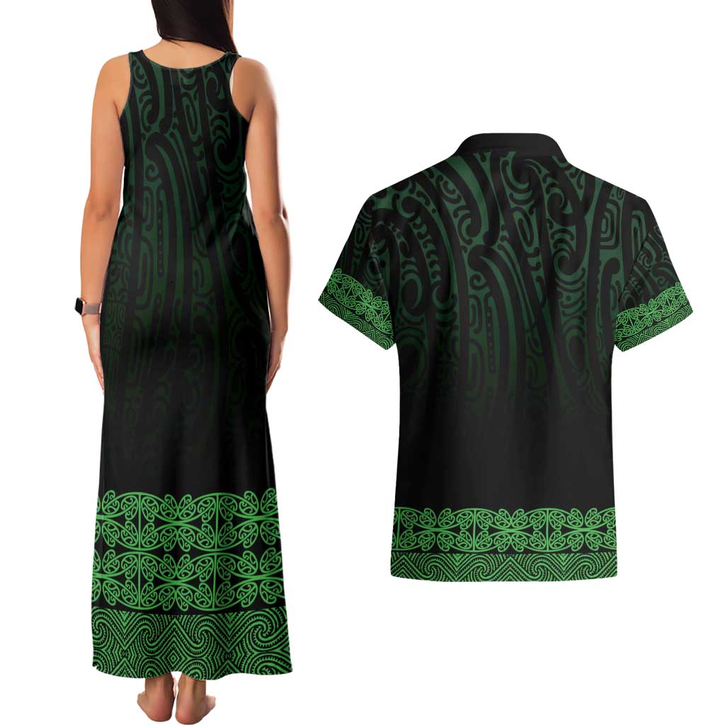 New Zealand Maori Kowhaiwhai Couples Matching Tank Maxi Dress and Hawaiian Shirt Kakariki Maui and Mangopare LT9 - Polynesian Pride
