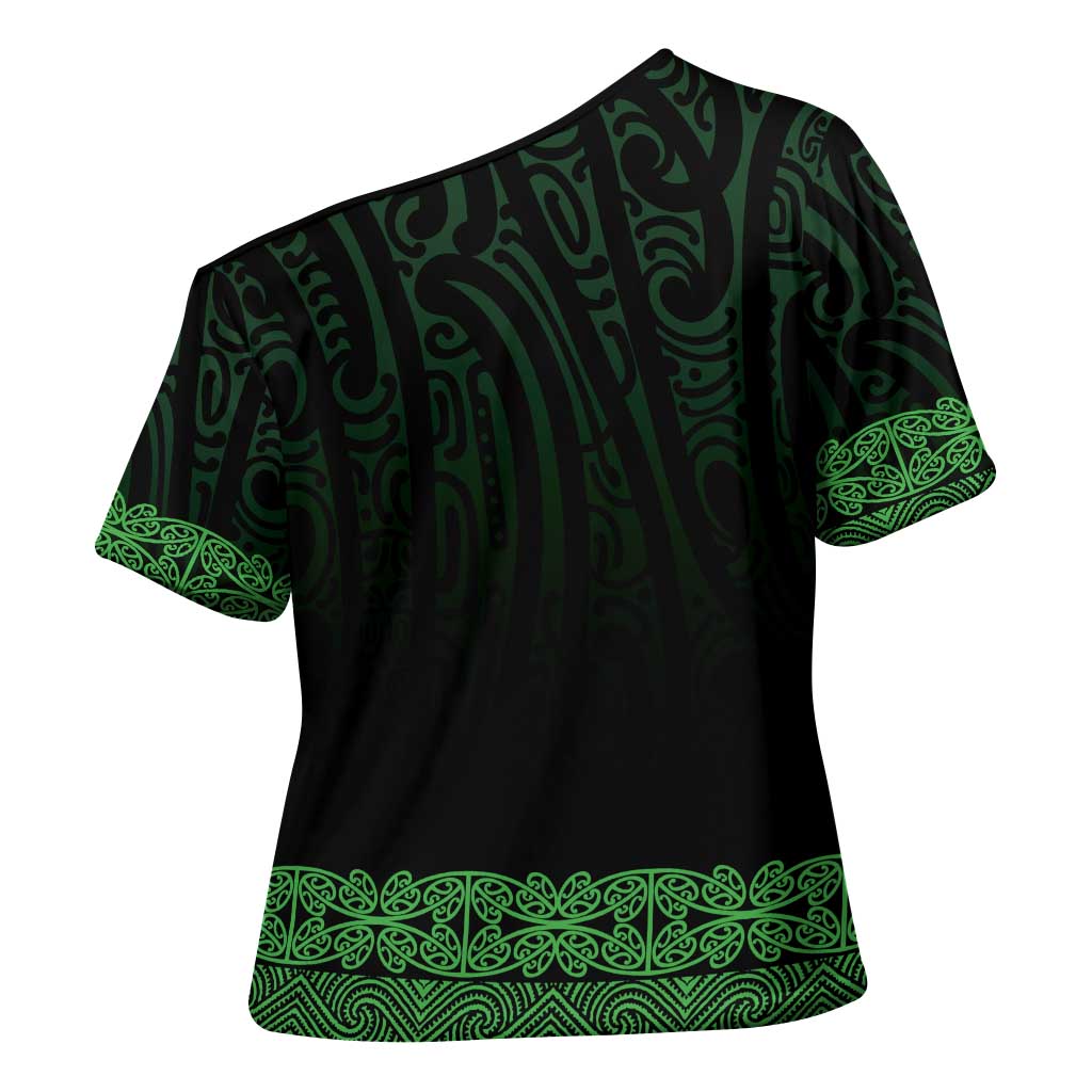 New Zealand Maori Kowhaiwhai Cross Shoulder Shirt Kakariki Maui and Mangopare LT9 - Polynesian Pride