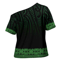 New Zealand Maori Kowhaiwhai Cross Shoulder Shirt Kakariki Maui and Mangopare LT9 - Polynesian Pride