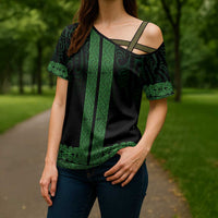 New Zealand Maori Kowhaiwhai Cross Shoulder Shirt Kakariki Maui and Mangopare LT9 - Polynesian Pride