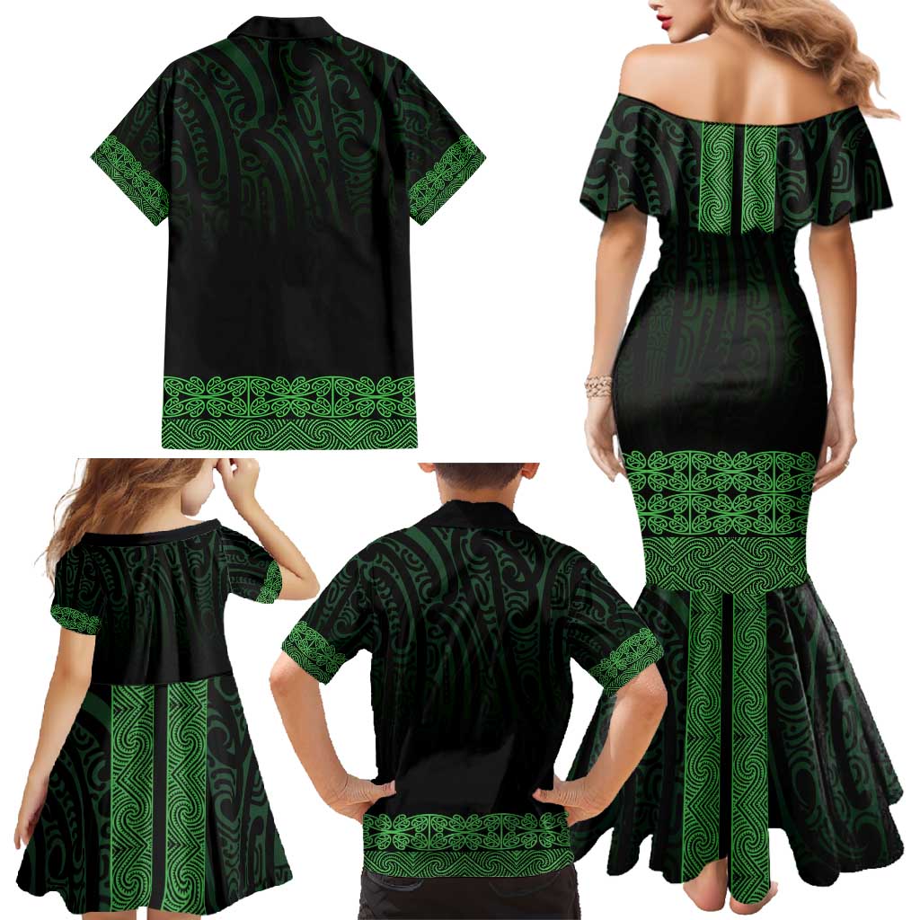 New Zealand Maori Kowhaiwhai Family Matching Mermaid Dress and Hawaiian Shirt Kakariki Maui and Mangopare LT9 - Polynesian Pride