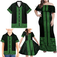 New Zealand Maori Kowhaiwhai Family Matching Off Shoulder Maxi Dress and Hawaiian Shirt Kakariki Maui and Mangopare LT9 - Polynesian Pride