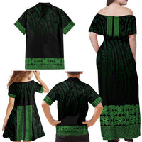 New Zealand Maori Kowhaiwhai Family Matching Off Shoulder Maxi Dress and Hawaiian Shirt Kakariki Maui and Mangopare LT9 - Polynesian Pride