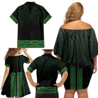 New Zealand Maori Kowhaiwhai Family Matching Off Shoulder Short Dress and Hawaiian Shirt Kakariki Maui and Mangopare LT9 - Polynesian Pride