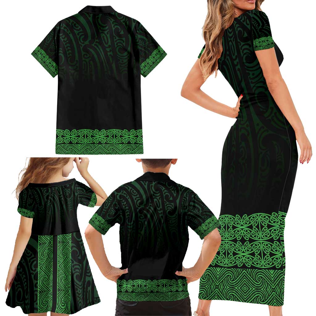 New Zealand Maori Kowhaiwhai Family Matching Short Sleeve Bodycon Dress and Hawaiian Shirt Kakariki Maui and Mangopare LT9 - Polynesian Pride