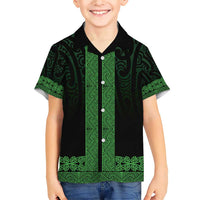 New Zealand Maori Kowhaiwhai Family Matching Short Sleeve Bodycon Dress and Hawaiian Shirt Kakariki Maui and Mangopare LT9 Son's Shirt Green - Polynesian Pride
