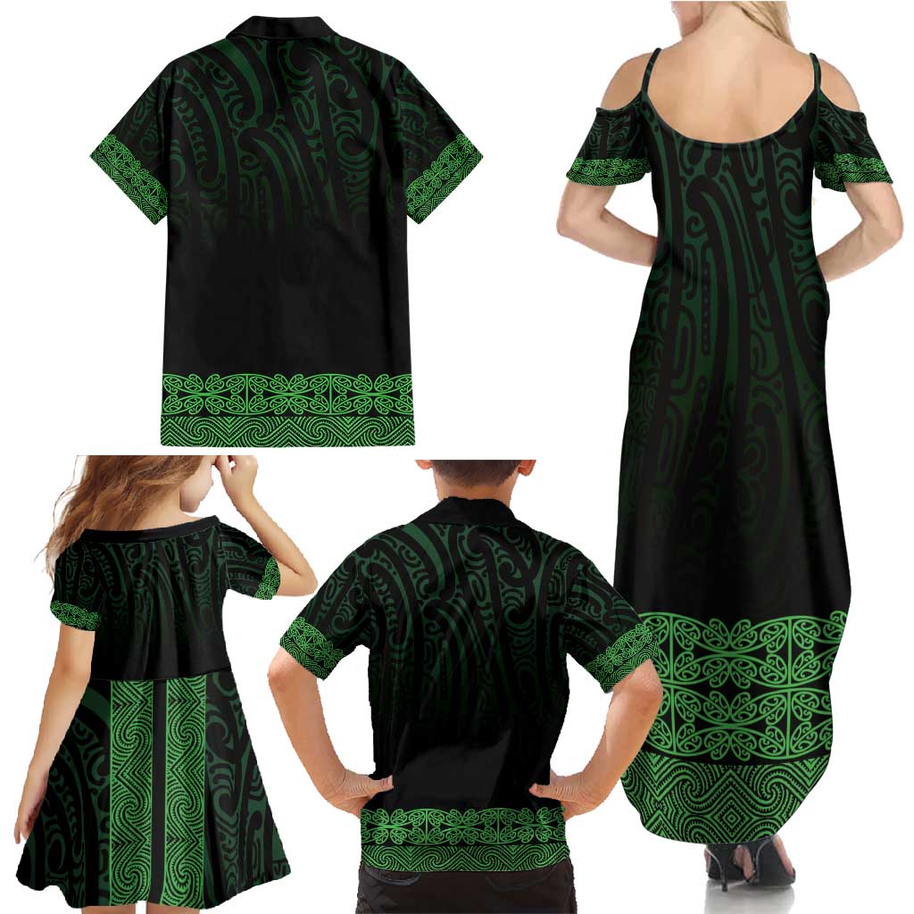 New Zealand Maori Kowhaiwhai Family Matching Summer Maxi Dress and Hawaiian Shirt Kakariki Maui and Mangopare LT9 - Polynesian Pride