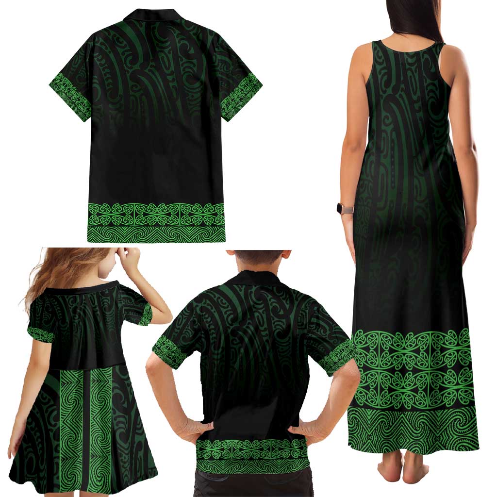 New Zealand Maori Kowhaiwhai Family Matching Tank Maxi Dress and Hawaiian Shirt Kakariki Maui and Mangopare LT9 - Polynesian Pride