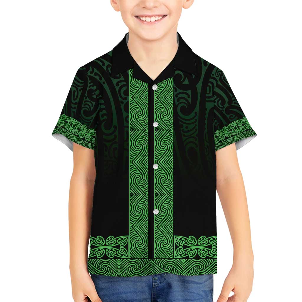 New Zealand Maori Kowhaiwhai Family Matching Tank Maxi Dress and Hawaiian Shirt Kakariki Maui and Mangopare LT9 Son's Shirt Green - Polynesian Pride