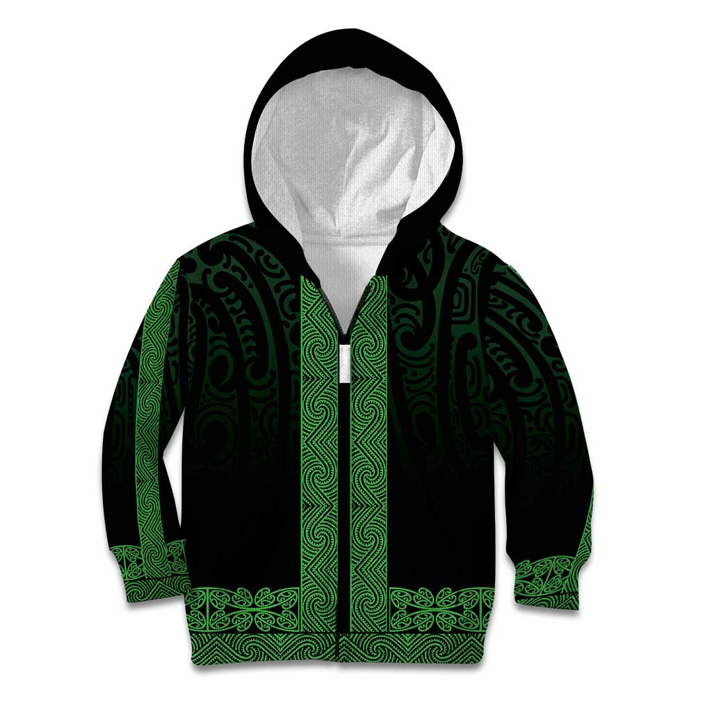 New Zealand Maori Kowhaiwhai Kid Hoodie Kakariki Maui and Mangopare LT9 Zip Hoodie Green - Polynesian Pride