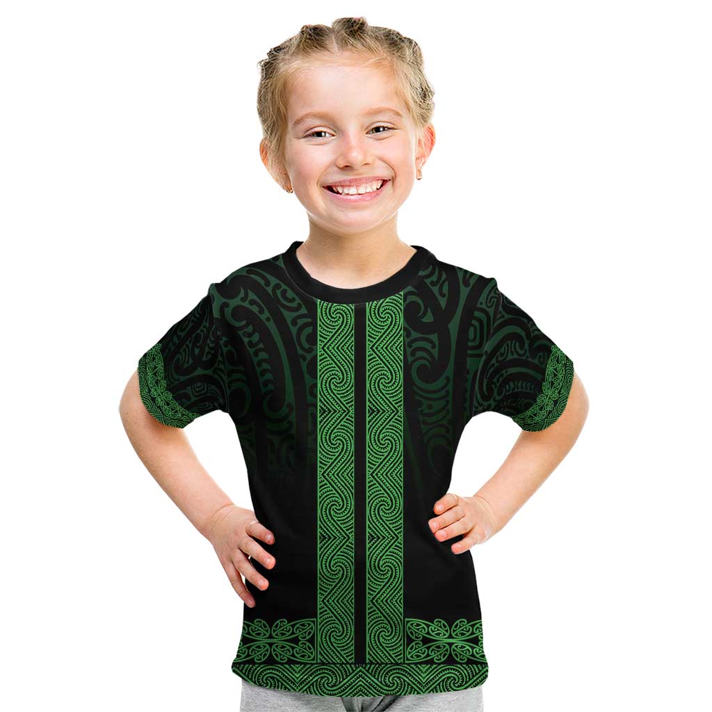 New Zealand Maori Kowhaiwhai Kid T Shirt Kakariki Maui and Mangopare LT9 Green - Polynesian Pride