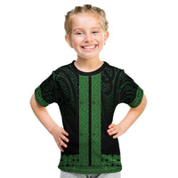 New Zealand Maori Kowhaiwhai Kid T Shirt Kakariki Maui and Mangopare LT9 Green - Polynesian Pride