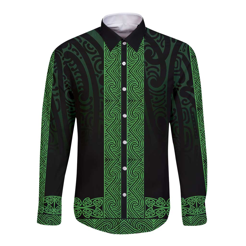 New Zealand Maori Kowhaiwhai Long Sleeve Button Shirt Kakariki Maui and Mangopare LT9 Unisex Green - Polynesian Pride