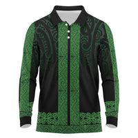 New Zealand Maori Kowhaiwhai Long Sleeve Polo Shirt Kakariki Maui and Mangopare LT9 Green - Polynesian Pride