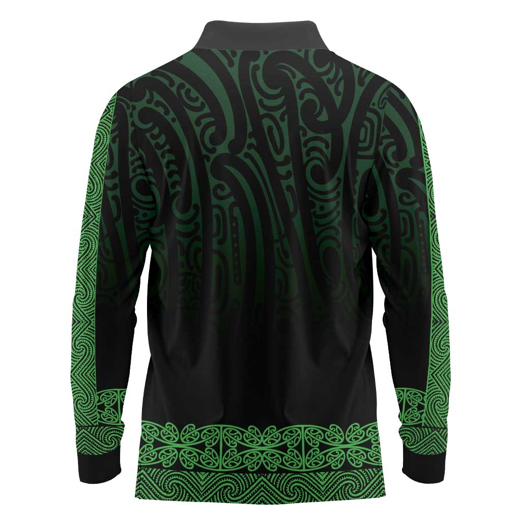 New Zealand Maori Kowhaiwhai Long Sleeve Polo Shirt Kakariki Maui and Mangopare LT9 - Polynesian Pride