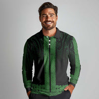 New Zealand Maori Kowhaiwhai Long Sleeve Polo Shirt Kakariki Maui and Mangopare LT9 - Polynesian Pride