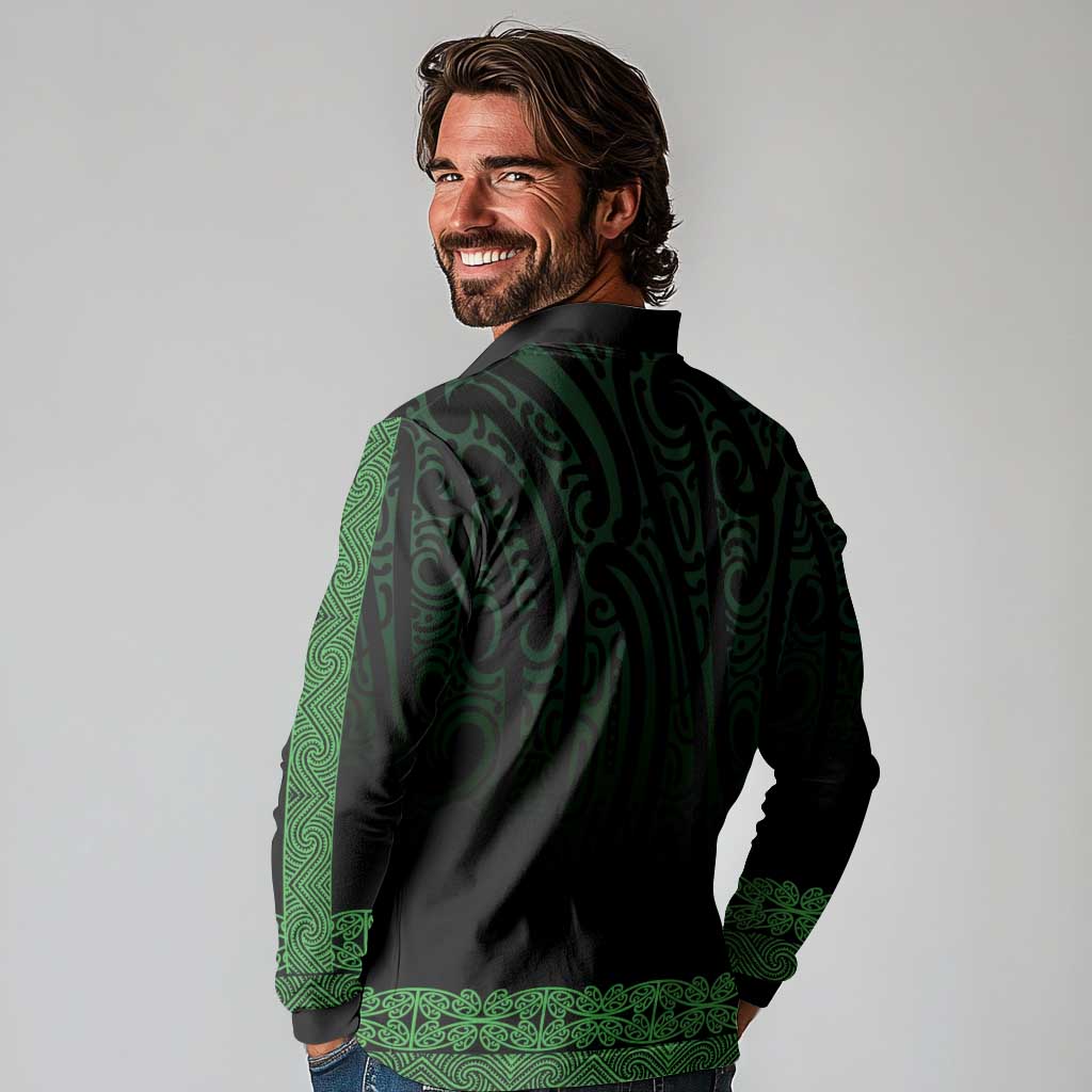 New Zealand Maori Kowhaiwhai Long Sleeve Polo Shirt Kakariki Maui and Mangopare LT9 - Polynesian Pride